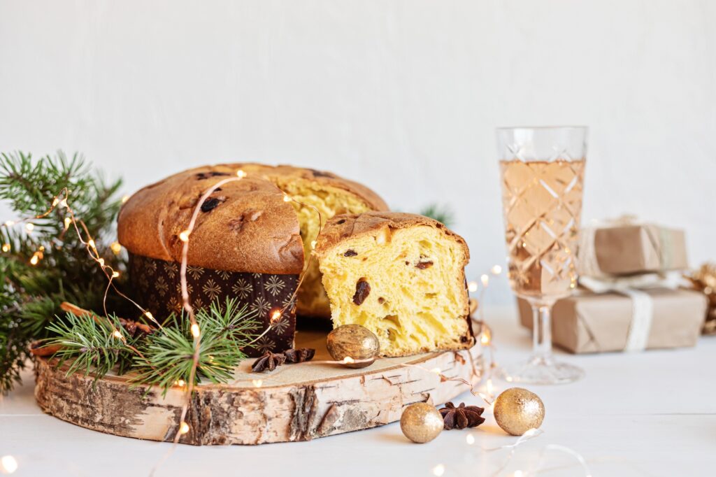 Panettone, traditional italian Christmas sweets for winter holidays
